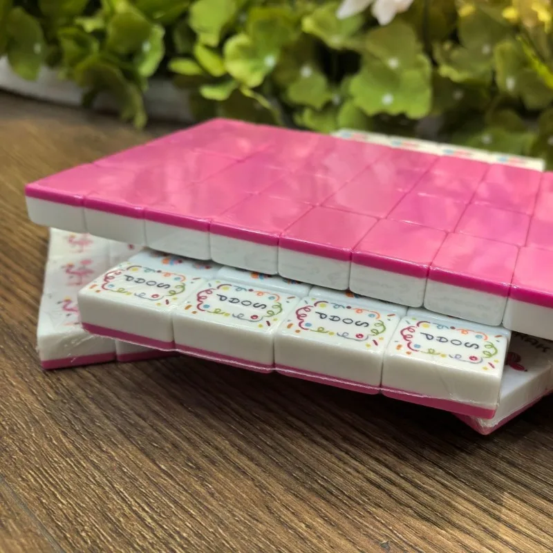 Mini Two-Tone Pink White Melamine American Mahjong Tiles Double Layer Hand Play Portable Mahjong Blocks