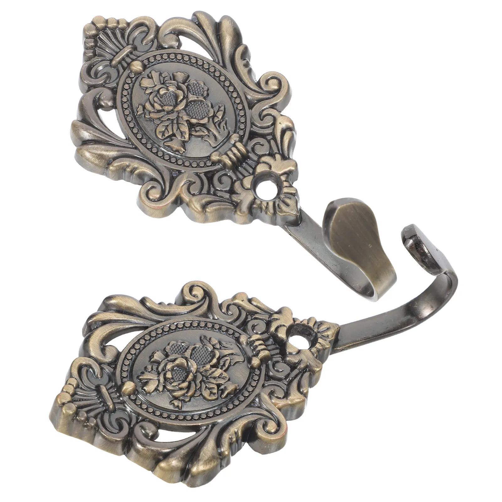 2Pcs Vintage Zinc Alloy Curtain Holdbacks Wall Mounted Floral Rose Design Metal Curtain Tiebacks for Drapes Living Room Bedroom