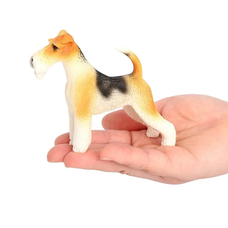 Estatua de perro mascota de escritorio en miniatura, modelo de zorro Terrier de alambre realista, decoración para cachorros de oficina en casa