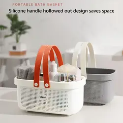 Plastic Storage Baskets with Handle Hollow Out Drain Basket Stackable Bath Basket Shampoo Toiletry Organizer