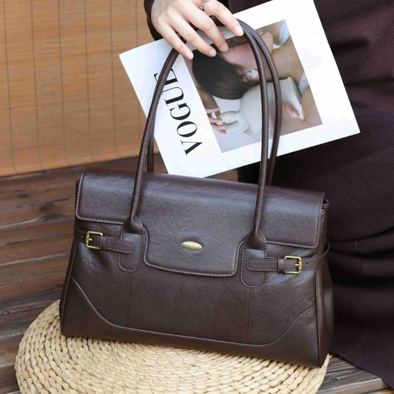 

Burminsa Cowhide Genuine Leather Large Tote Handbags For Women 2025 Luxury Designer Work Satchel Shopper Underarm Shoulder Bags