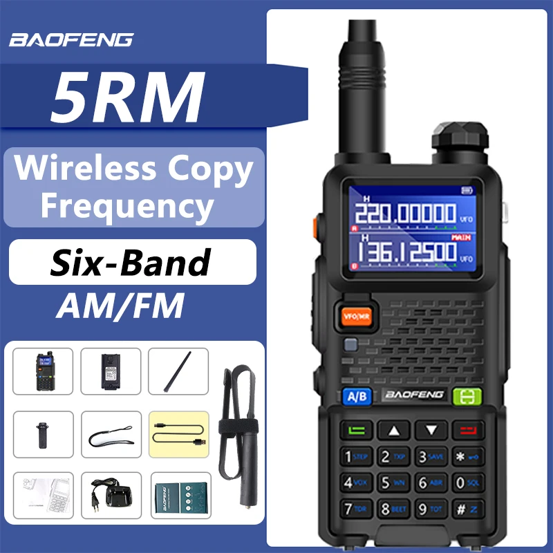 Baofeng 5RM Walkie Talkie UV-5RM Six-Band AM /FM VHF/UHF Ham Radio 999CH NOAA Wireless Copy Frequency Long Range Two Way Radios