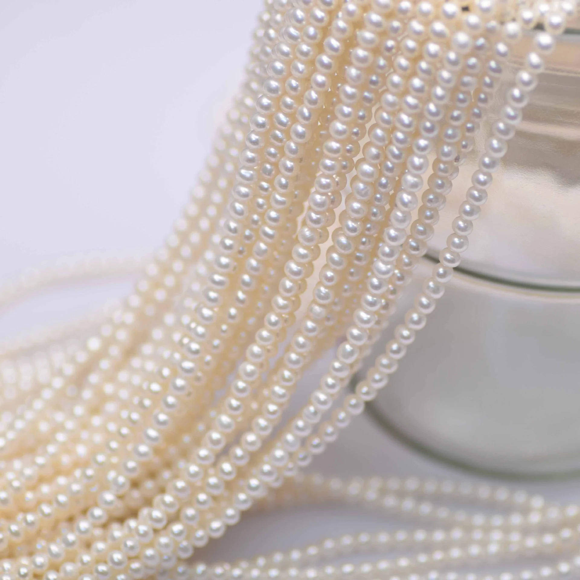 

Genuine wholesale 3 strands 4mm AA Near round white pearl strands loose beads women lady jewelry DIY