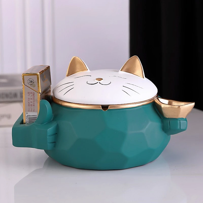 Ashtray with Lid Light Luxury Lucky Cat Design Smokeless Ashtray for Home Decoration Table Decoration Big Size Office Ornament