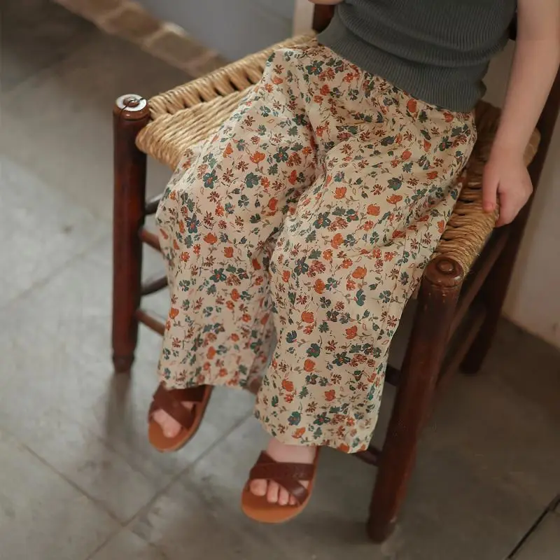 

Baby Girls Cotton Floral Mosquito-proof Pants Baby Classic Versatile Comfortable Casual Pants Children's Trousers