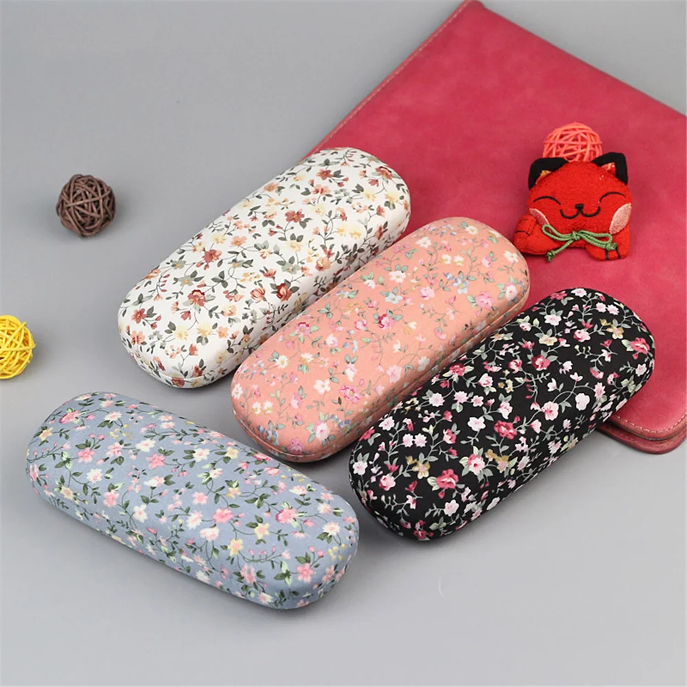 Retro Floral Glasses Case Flower Printed Cloth Reading Glasses Box Hard Eyewear Protector Women Optical Glasses Storage Case