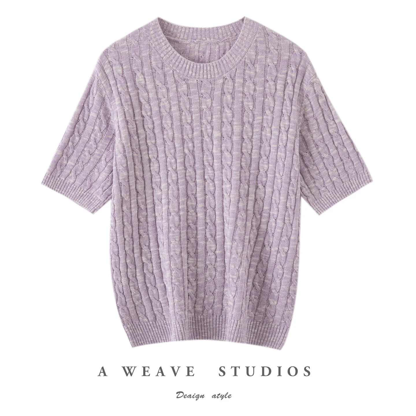 Summer New Women's Knitted Round Neck Sweater Short Sleeve Solid Color Casual Top Fried Dough Twists Knitted T-shirt
