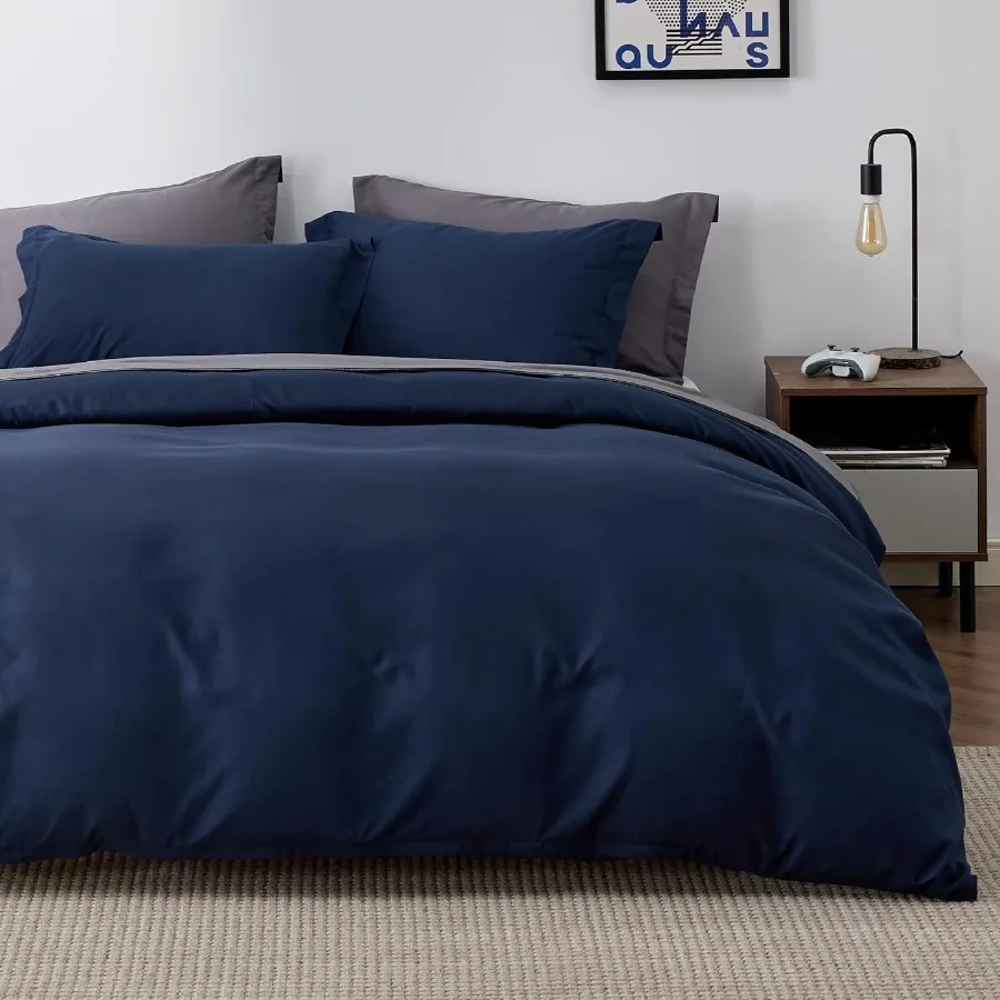 

Soft Double Brushed Duvet Cover Set for and Adults in Navy Blue Queen Size with Zipper Closure 3Piece Set Includes 1 Duvet Cove