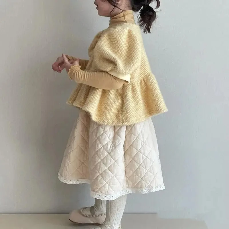 

Korean Style Three Pieces Clothes Set Children Clothing Autumn Winter Girls Cause Sweet Fashion Set Shirt Coat Dress Shorts