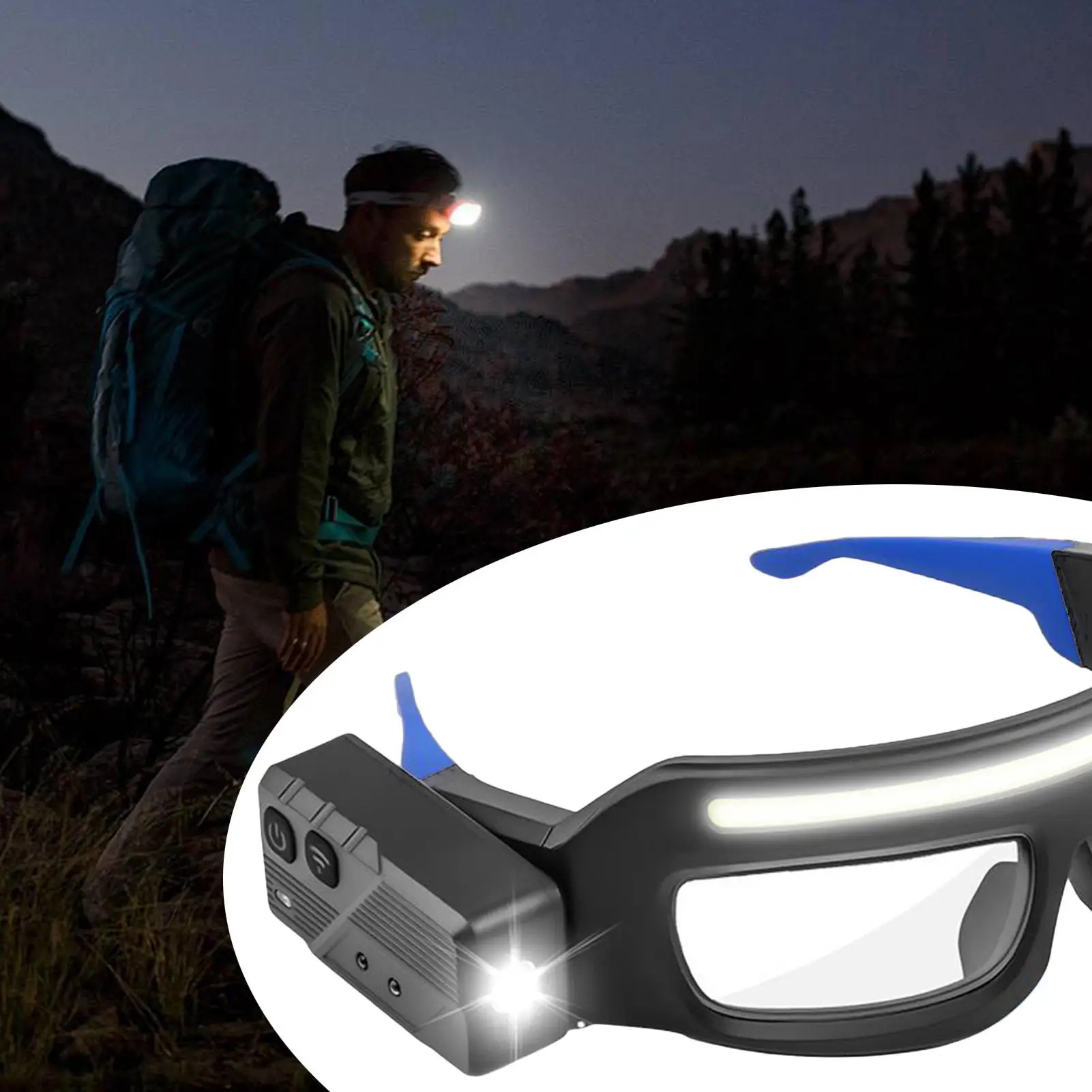 LED Headlamp Safety Glasses IPX4 Waterproof COB Headlight Type-C Rechargeable Work Light Double Light Source Protective Eyewears