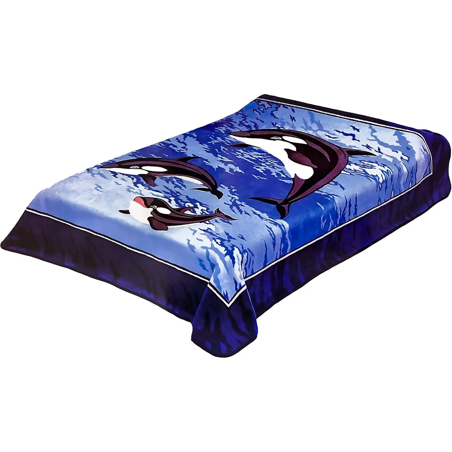 

Korean Super Thick Mink Blanket Twin Size 63" x 87" 3 Whales BM121