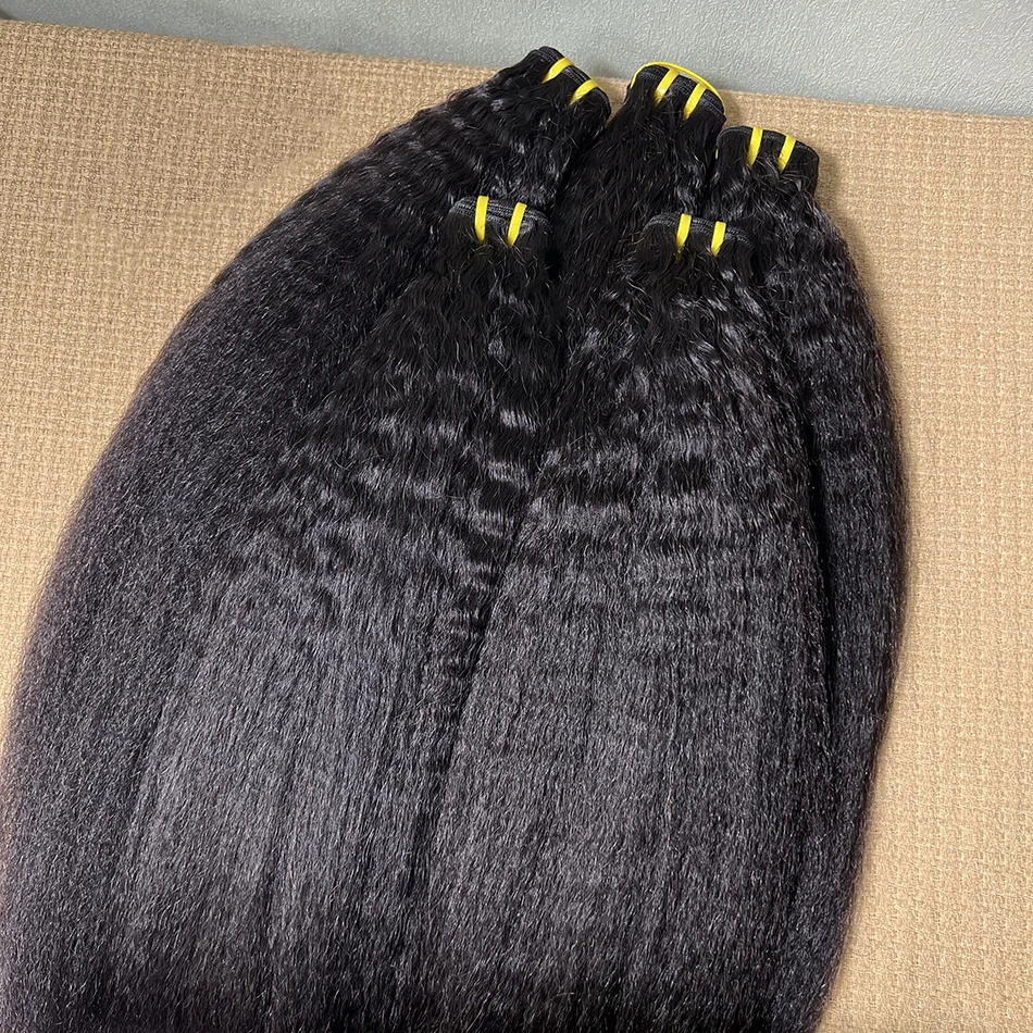 Kinky Straight Human Hair Bundles Double Weft Vietnamese Hair Weave Extensions Natural Black Color Unprocessed Raw Virgin Hair