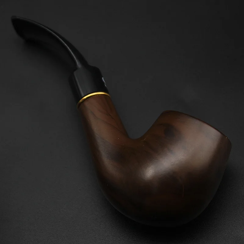 Traditional Style Ebony Wood Nature Handmade Tobacco Smoking Pipe Bent Round Smoke Pipe