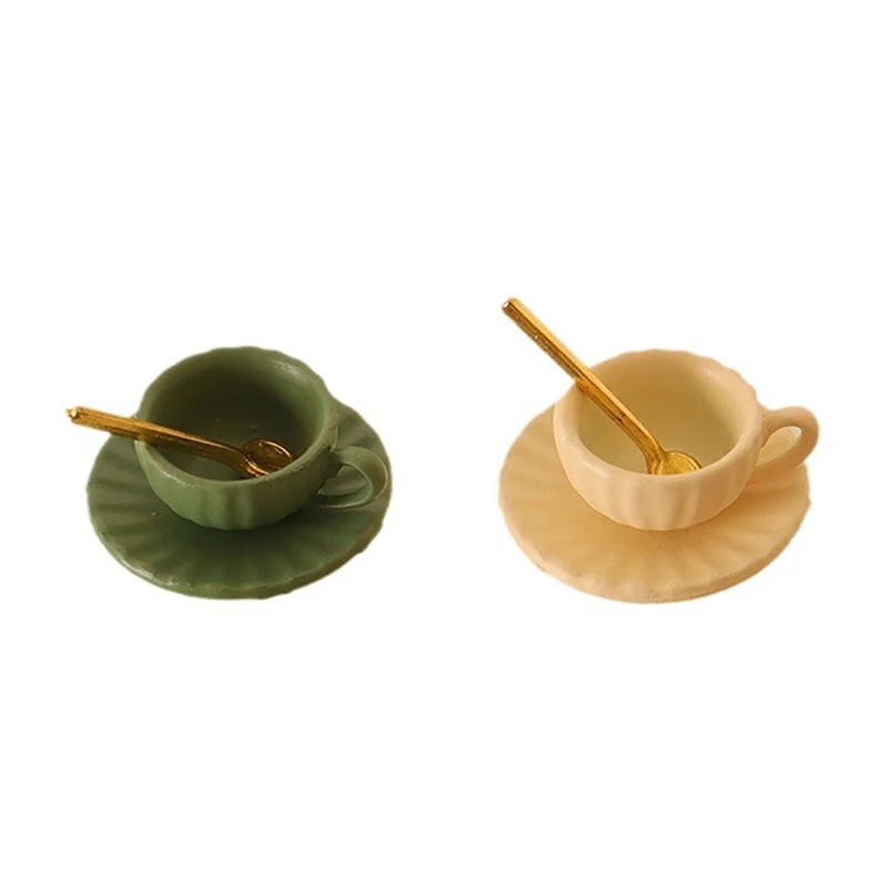 

3Pcs/Set 1:12 Dollhouse Miniature Coffee Cup Tray Spoon Tea Cup Kitchen Tableware Model Doll House Scene Decor Toy Accessories