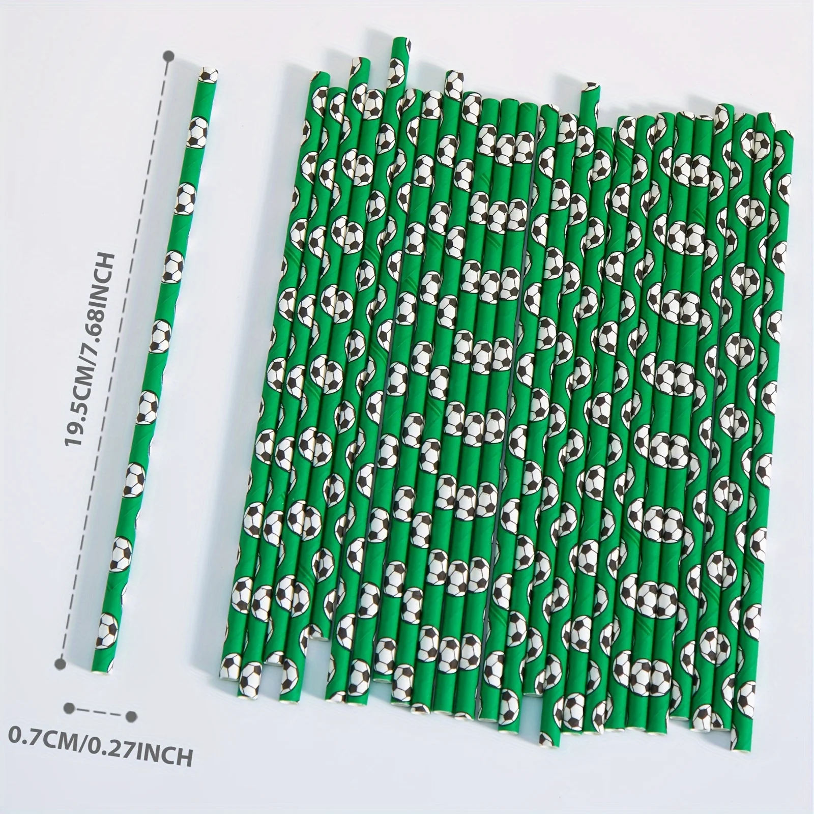 25/50/100Pcs Soccer Paper Straws Green Football Theme Disposable Drinking Straws for Birthday Party Sports Event Decor