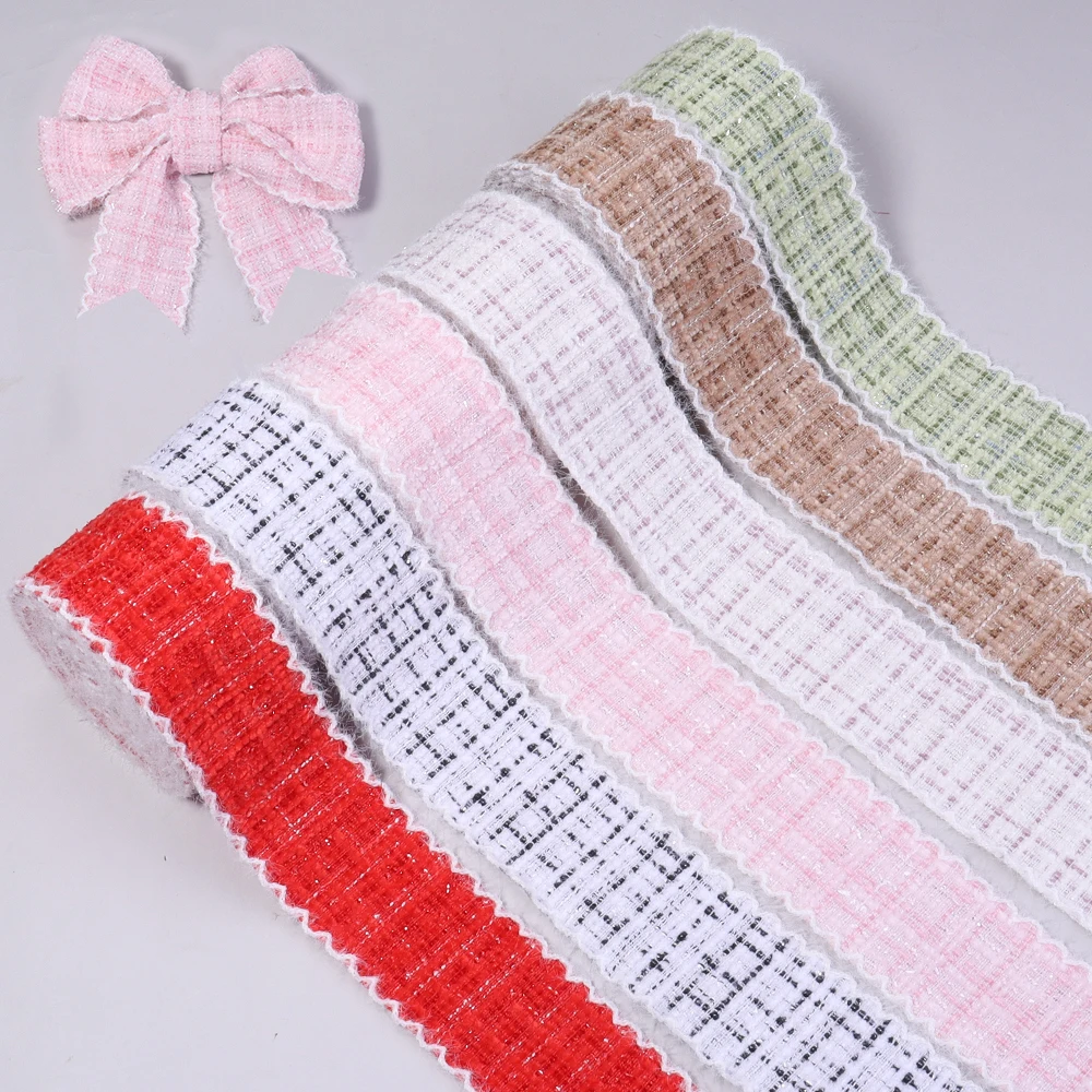 3 Yards 4 cm Tweed ‌   Band Elegante Plaid Flauschige Kanten Trim Für Hochzeit Party DIY Kleidung Kopfbedeckung Bouquet Geschenke Verpackung Dekor