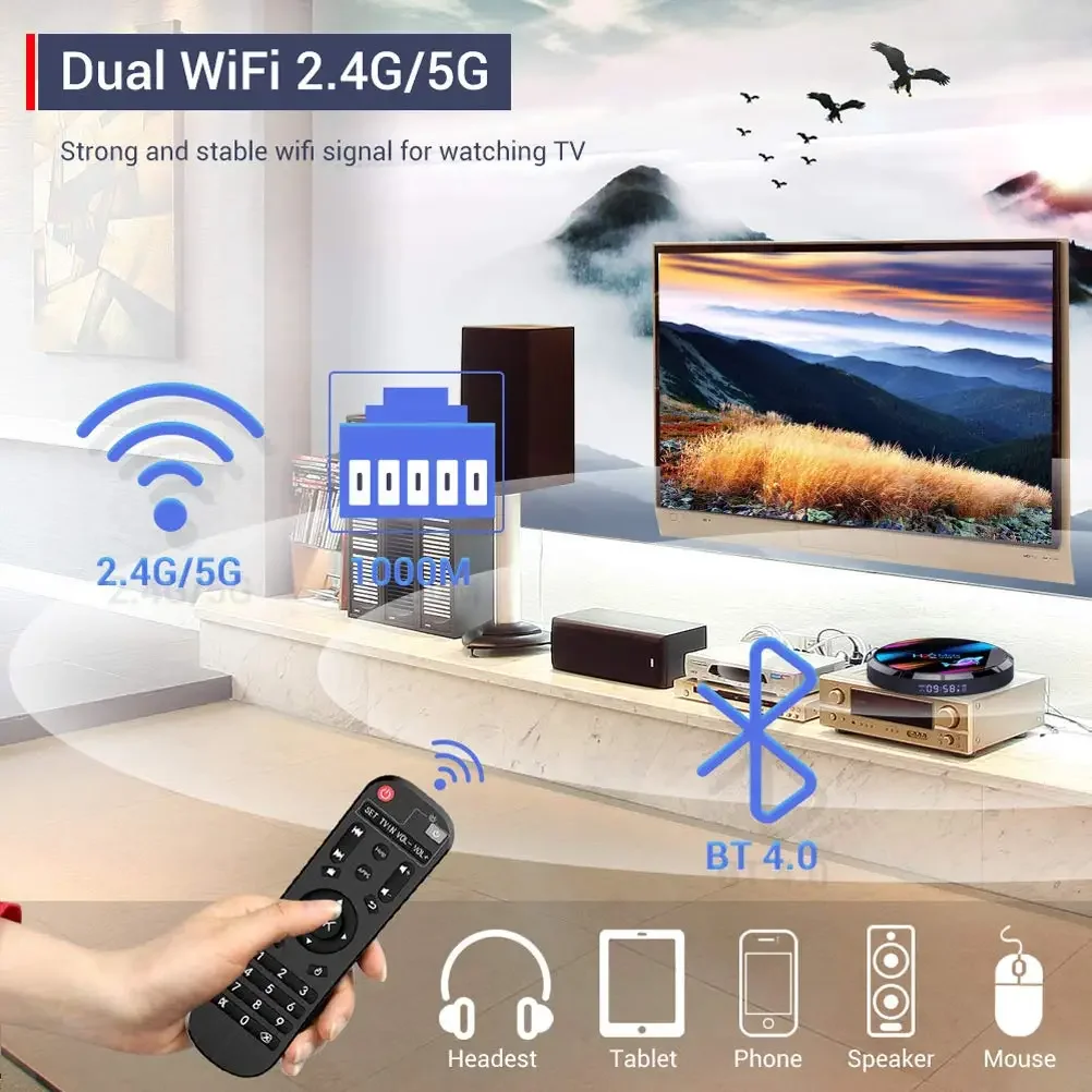 Yinzam-Amlogic S905 8K Caixa de TV inteligente, Android 9.0 Set-Top Box, H96 Max, Dongle de TV Android com BT, TV japonesa 8K OTT