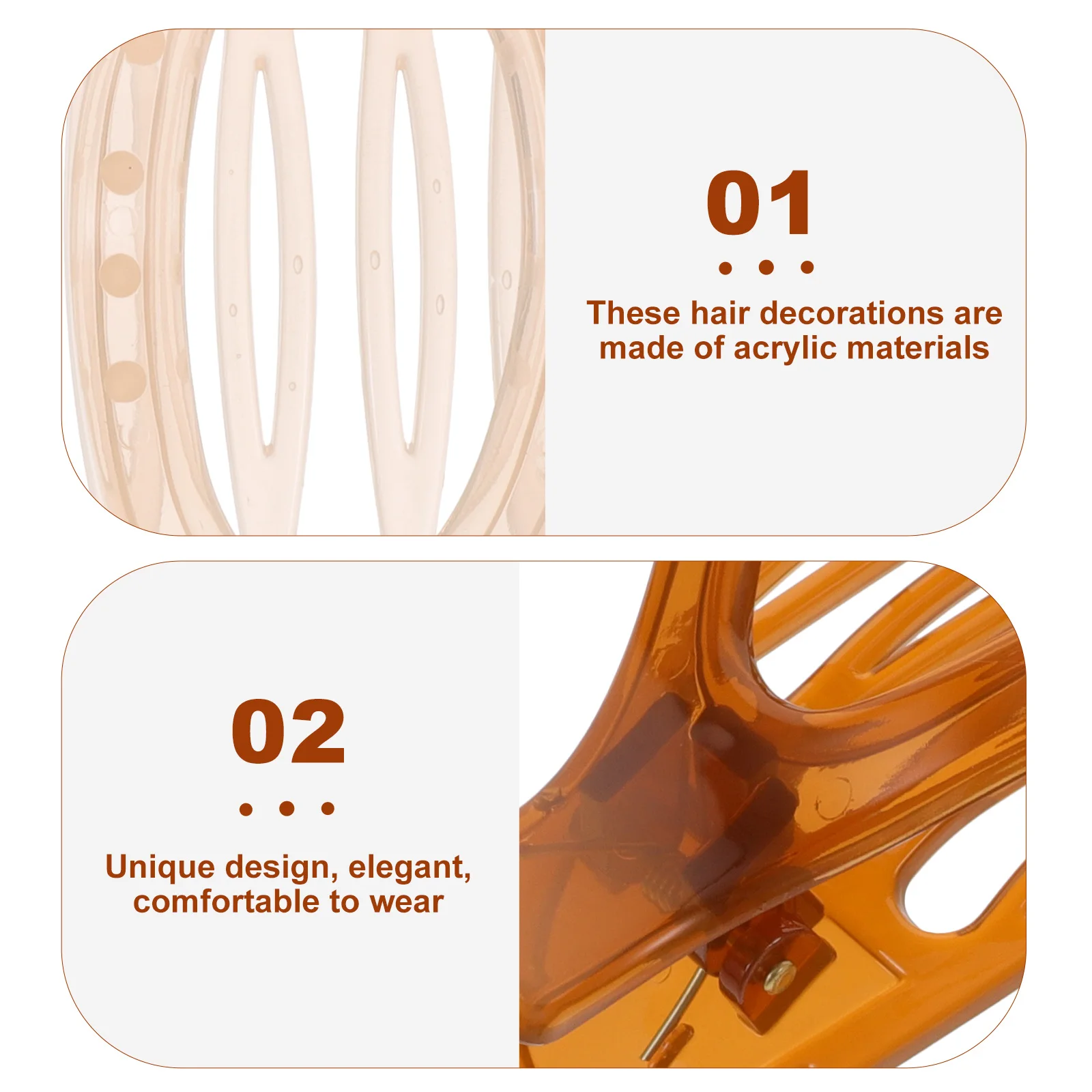 

3pcs French Curved Clips Acrylic Flat Claw Clips For Women Thick Hair Styling Decorative Hair Accessories Daily Wear Non-Snag
