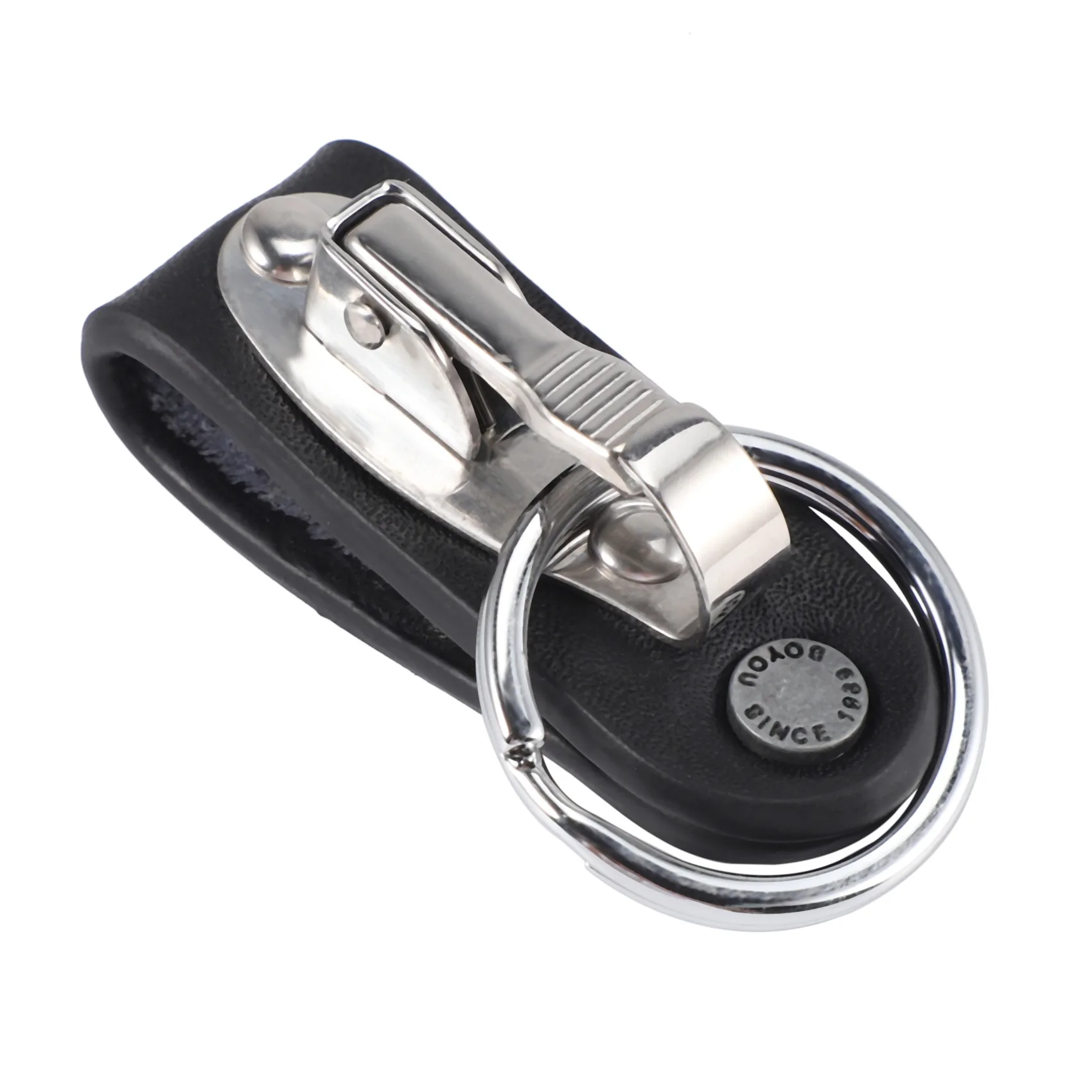 

Stainless Steel Keyring Design Faux Leather Belt Loop Key Chain