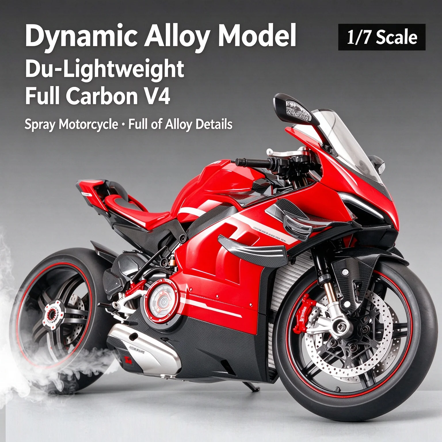 XLG 1:7 Scale Alloy Diecast Ducati Motorcycle Model Dynamic Turbo Motorbike Toy Smoke Spray Simulation Gift