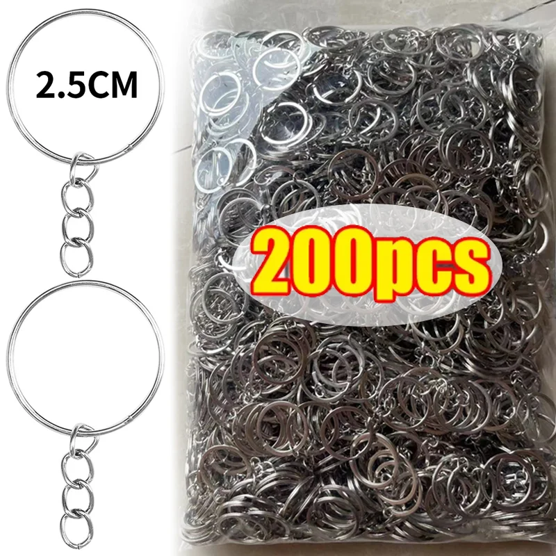 

200PCS Metal Keychains with Split Rings Link Chain Key Rings Keyfob Key Pendants Holder Rings DIY Key Chains Keyring Accessories