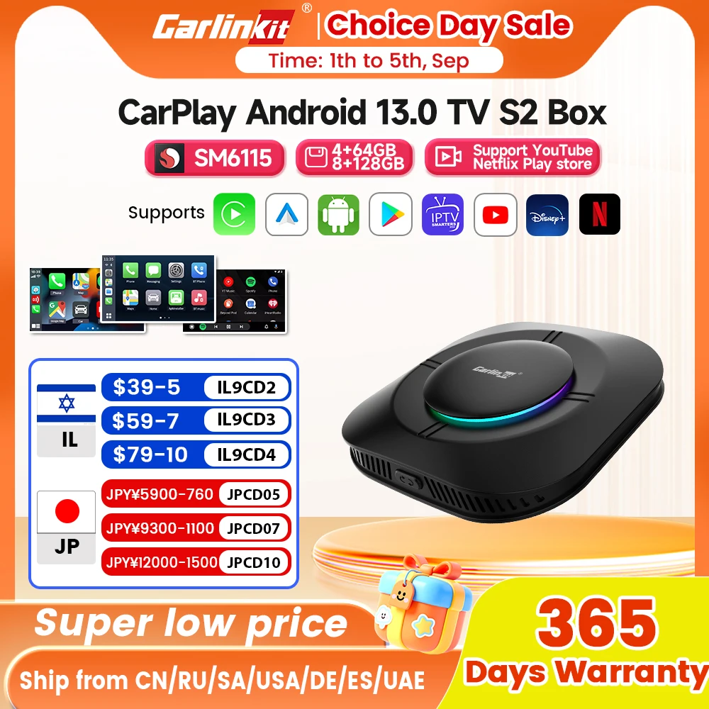 

2025 Carlinkit Ai Box LED Android Wireless Carplay adapter Android 13 Qualcomm 6115 8-cores 64G Smart Tv Box For Netflix IPTV