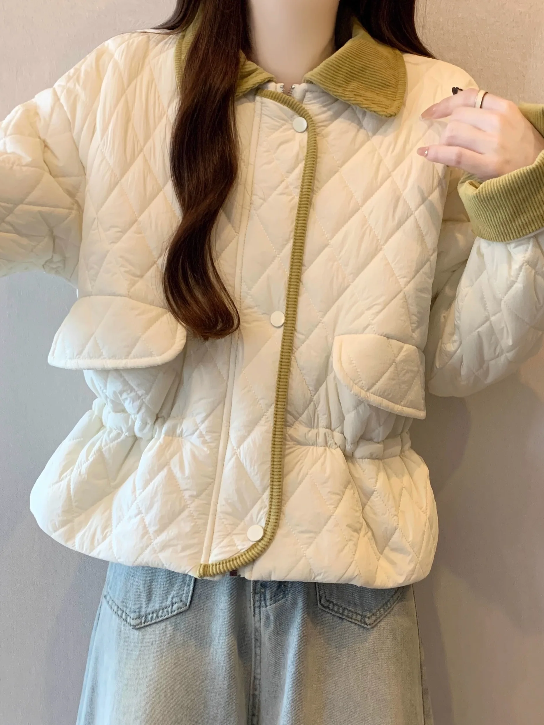 

Korean Sle Light Thin Cotton Jaet Women's Collar Waist Cinched Autumn Winter plus Size Faionable Casual Coat