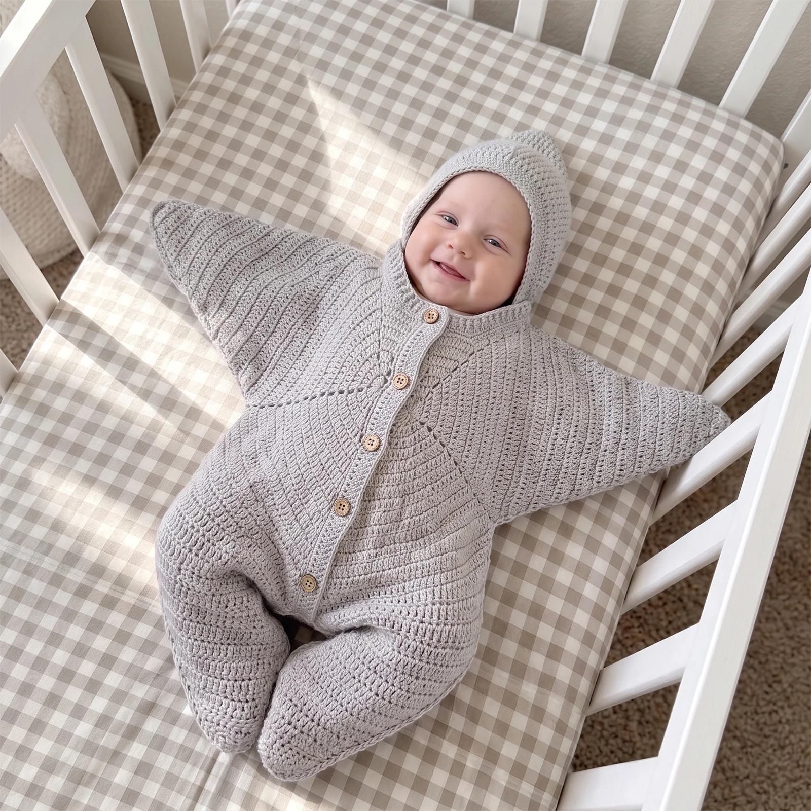 Baby Star Newborn Romper Infant Footie Jumpsuit Warm Outfits Long Sleeve Knit Hood Sweater Romper
