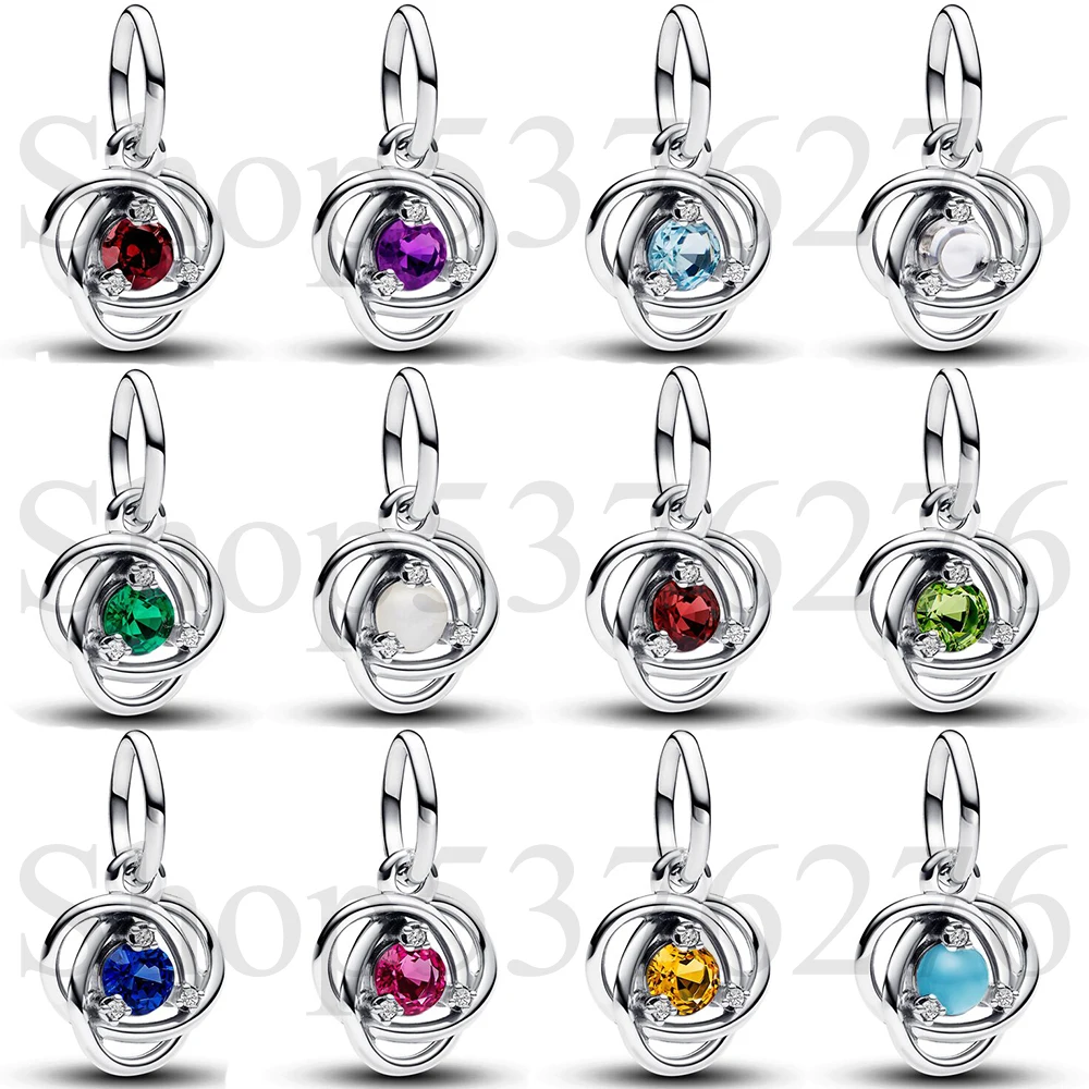 

Бусина из стерлингового серебра 925 пробы, дванадцать месяцев, камень, вечность, круг, подвеска, подходит для модного женского браслета, подарок, ювелирные изделия своими руками