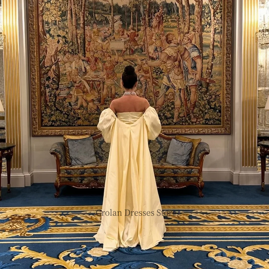 Vestidos de Noche sin tirantes con hombros descubiertos, vestido de cóctel elegante con espalda descubierta y mangas largas abombadas, vestido para ocasión Formal amarillo, nuevo