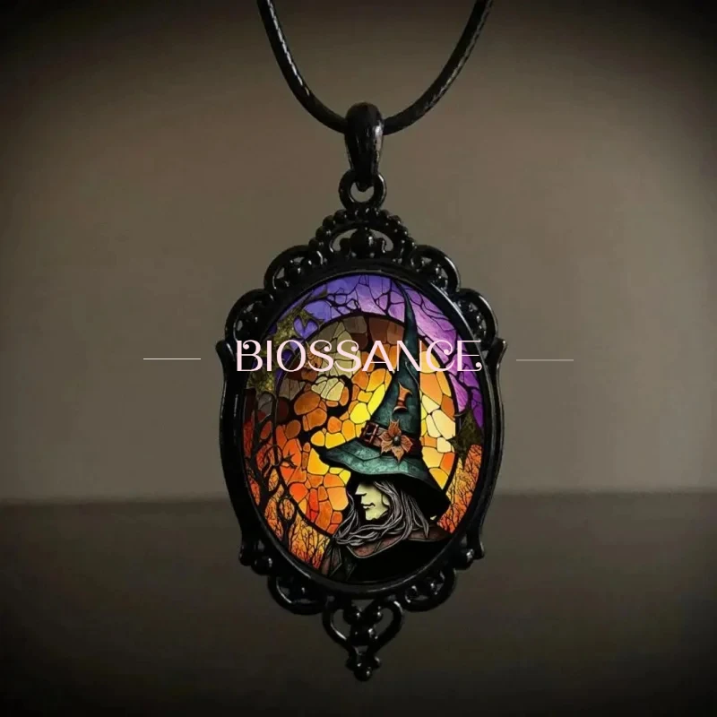 BIOSSANCE New Retro Gothic Witch Dark Forest Castle Pendant Necklace for Men Women Punk Jewelry Accessories Gift Wholesale