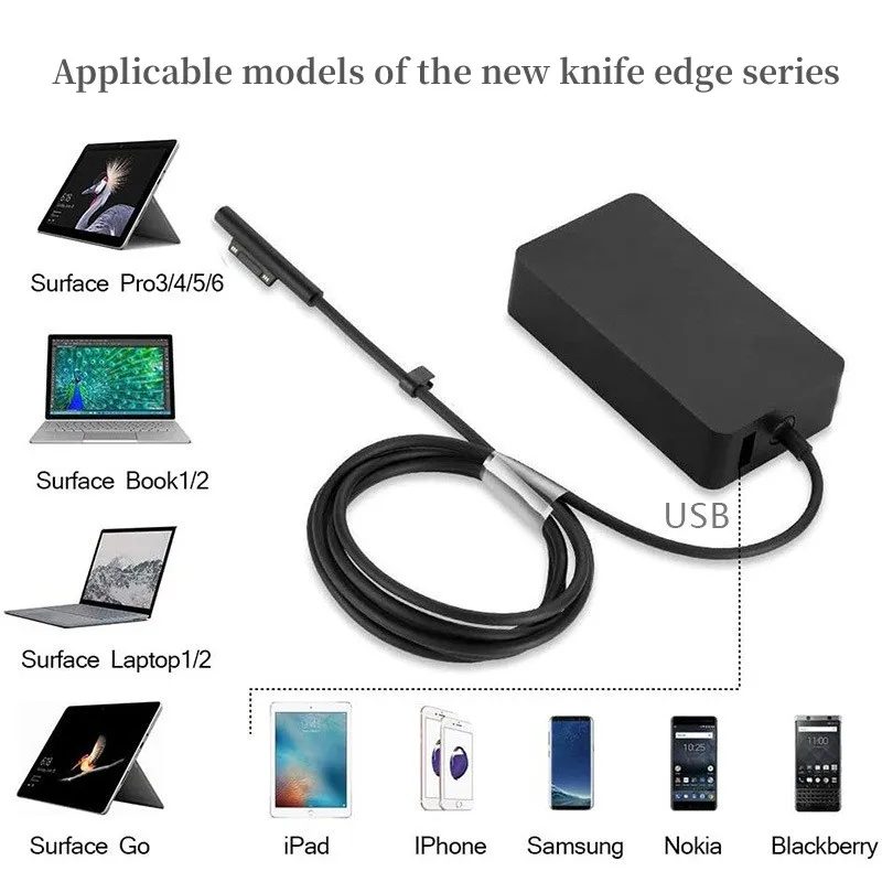 44 واط 65 واط 102 واط محول الطاقة لمايكروسوفت السطح Pro4/5/6/7/8/9 Laptop1/2/3/4 الذهاب Book1/2/3 1625 1800 1706 1796 1798 1932 شاحن