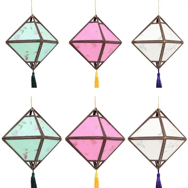 

77JB Rhombus Portable Lantern with Tassel Light Lamp for Chinese New Year Spring Festival Mid-Autumn Party Celebration