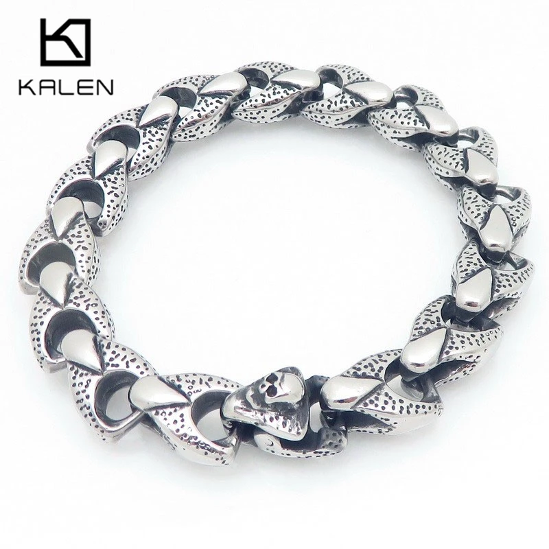 Винтажный браслет Kalen с цепью из драконьих костей для мужчин, готический, из нержавеющей стали, с черепами, в стиле хэви-метал, байкерские украшения, 19.5-22 см, подарки