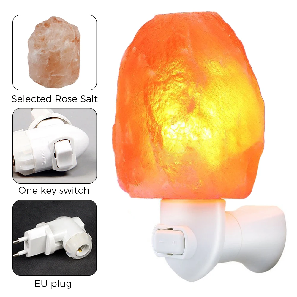 Natural Himalayan Salt Plug Night Light Warm Light Bedside LED Night Light Purifies the Air Releases Negative Ions Night Lamp