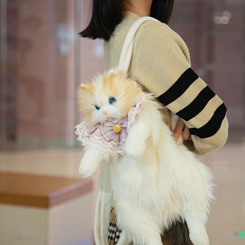 Cute Simulation Doll Cat Bag Doll Backpack Three Flower Cat Plush