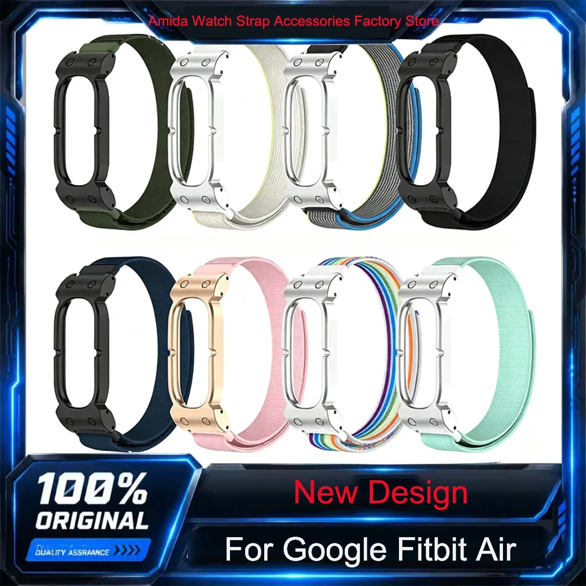 High Quality Adjustable Premium Trail Loop Nylon Replacement Wristband Metal Armor Protective Frame Sport For Google Fitbit Air