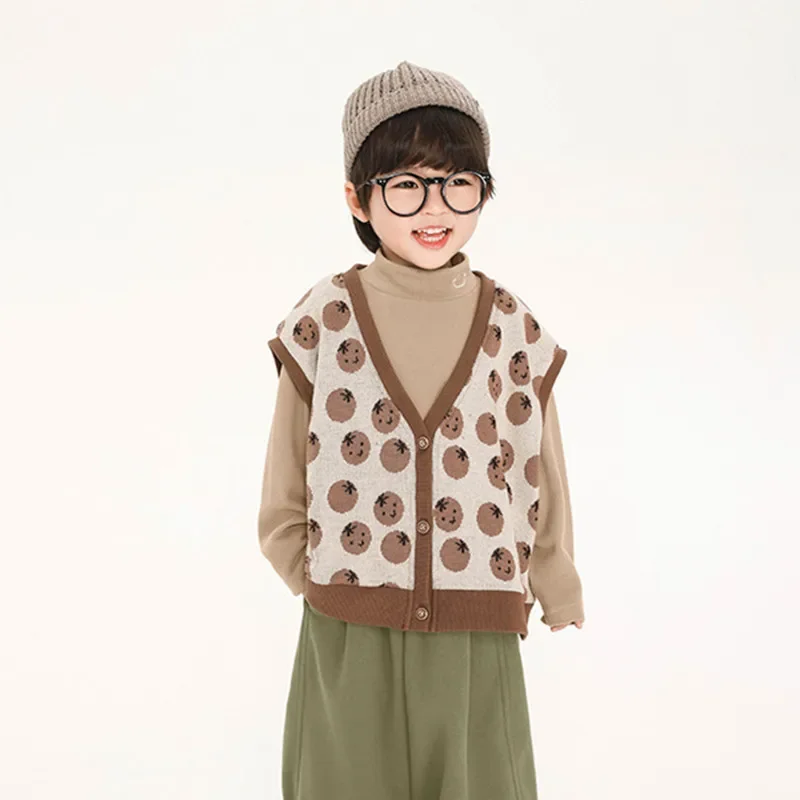 New Autumn Kids cartoon bear knit Vest Korean style Boys\' sleeveless Cardigan Girls\' soft loose V-Neck waistcoat sweater