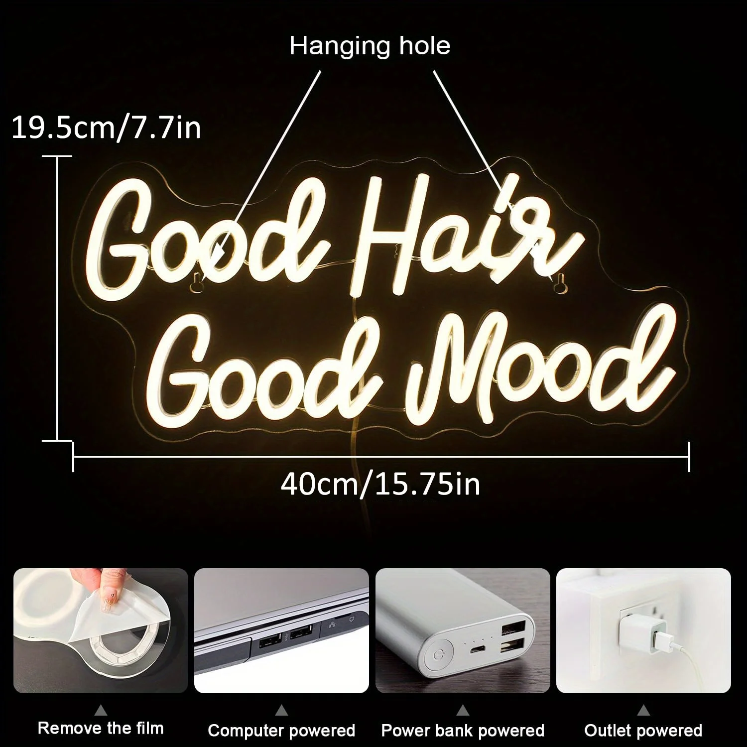 Good Hair Good Mood Neon Signs, USB Powered Dimmable Switches, Commercial Barber Shop Hair Salon