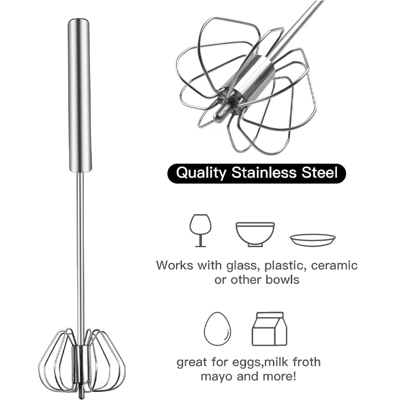 Semi-automatic Egg Beater Stainless Steel Whisk Manual Press Type Rotary Self Turning Egg Stirrer Kitchen Accessories