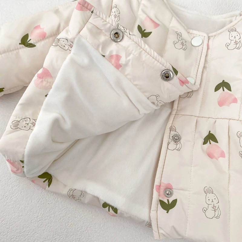 Autumn and winter new baby clothes 0-3 years old baby clothes baby girls rabbit pressed cotton long-sleeved outdoor clothes