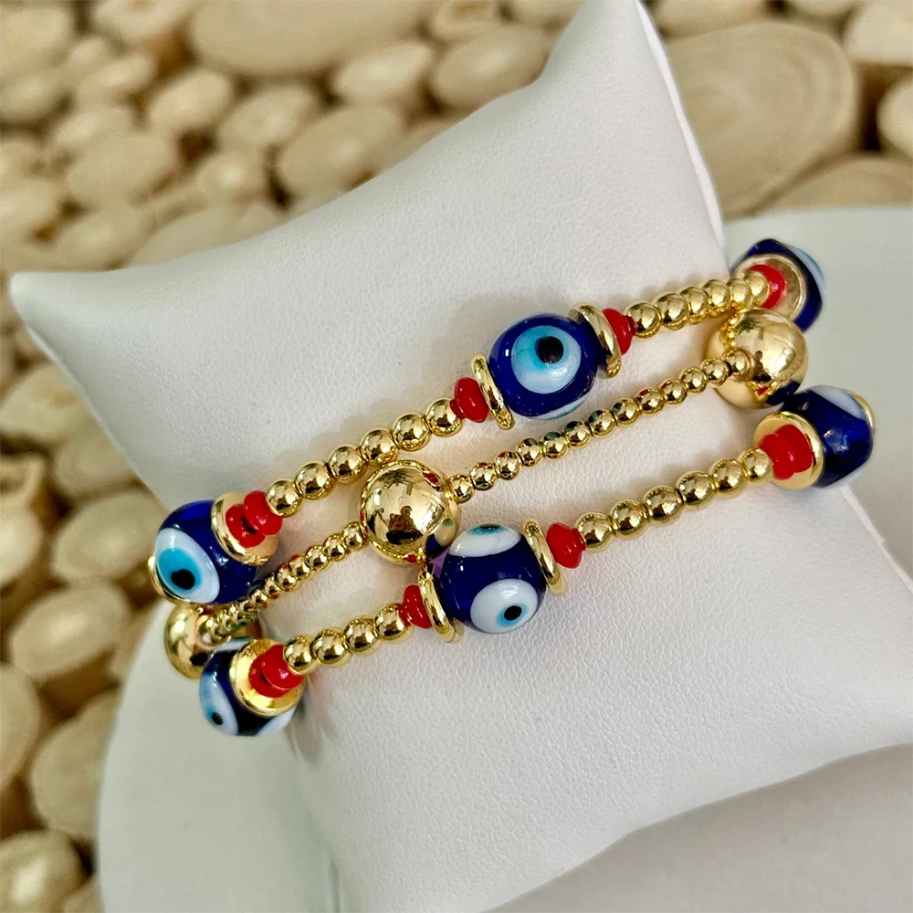 KKBEAD Boho-Armband mit bösem Blick für Damen, 18 Karat vergoldet, verstellbar, stapelbar, handgefertigt, Stretch-Armband, Schmuck, Geschenk – Detail 2