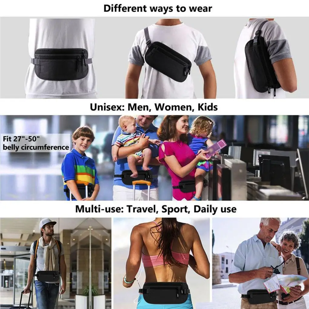 Waist Bag Outdoor Travel Carrying Bags Anti-loss Unisex Solid Color Mobile Phone Money Belt Pouch for Women Men  No 2