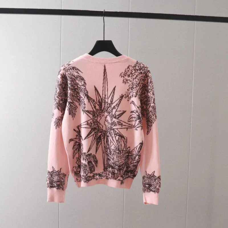 Korea Y2k Tops Sweaters Women\'s Sweater Pullovers Long Sleeve Knitted O Neck Jumper Tiger flowers Print Women Clothes Ins Winter