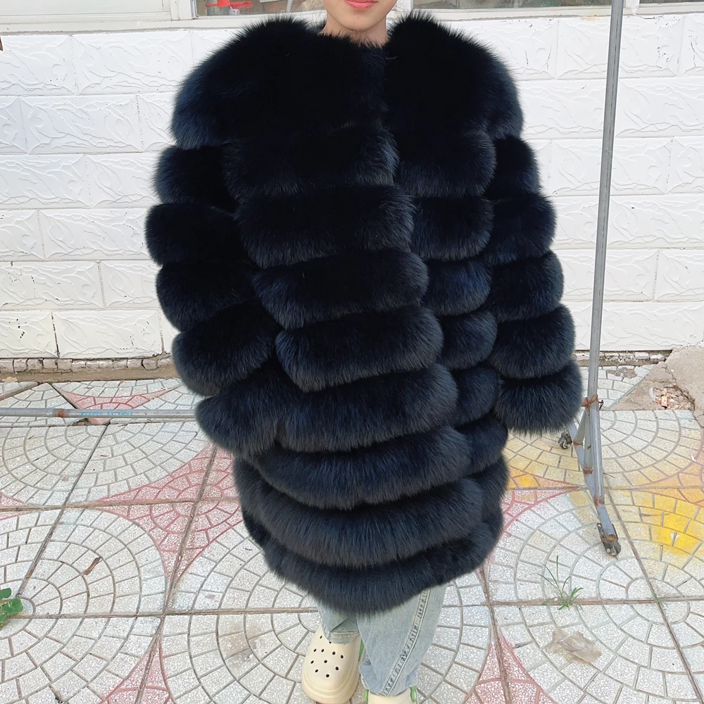 QUEENTINA Fox Fur 90cm Coat Real Winter Women'S New Fashion Furry 2025 Leather And Skin White Natural New In Coats & Jackets