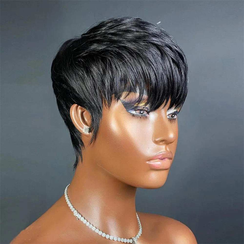 Short Wig For Women Human Hair Wigs Pixie Cut Wig Real Human Hair Machine Made Pixie Wigs Short Layered Haircut Straight Wigs