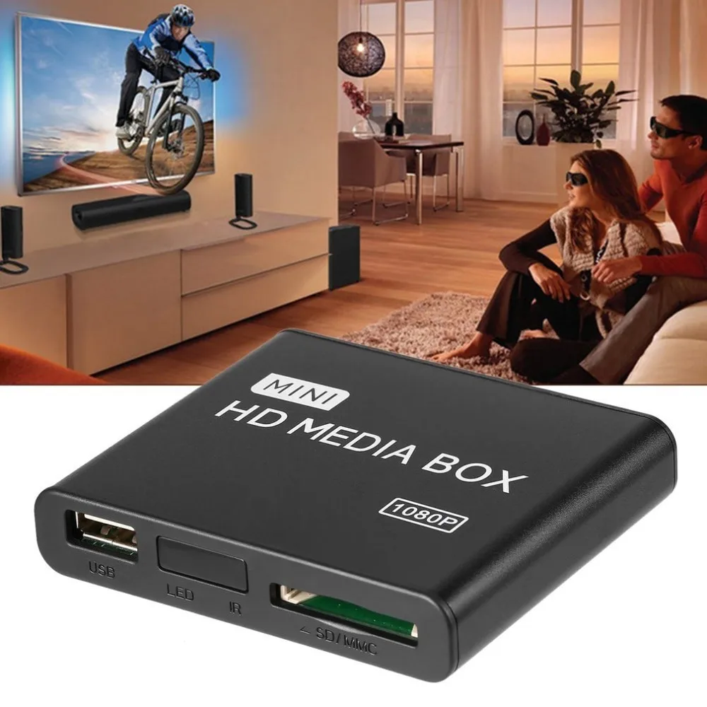 Mini Media Player 1080P Mini HDD Media Box TV Box Video Multimedia Player Full HD With SD MMC Card Reader 100Mpbs EU Plug