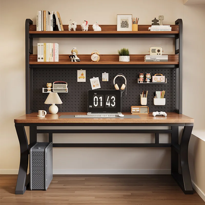 Desk Bookshelf Integrated Perforated Board for Children's Learning Desk, Student Learning Writing Desk, Solid Wood Computer Desk