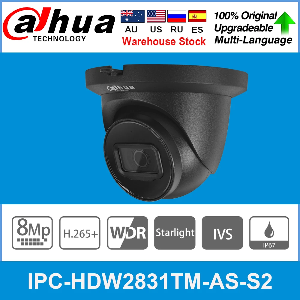 Dahua 8MP POE IP Camera IPC-HDW2831TM-AS-S2  Built-in Mic SD Card Slot H.265 IR 30M IVS WDR IP67 Starlight Surveillance Cameras