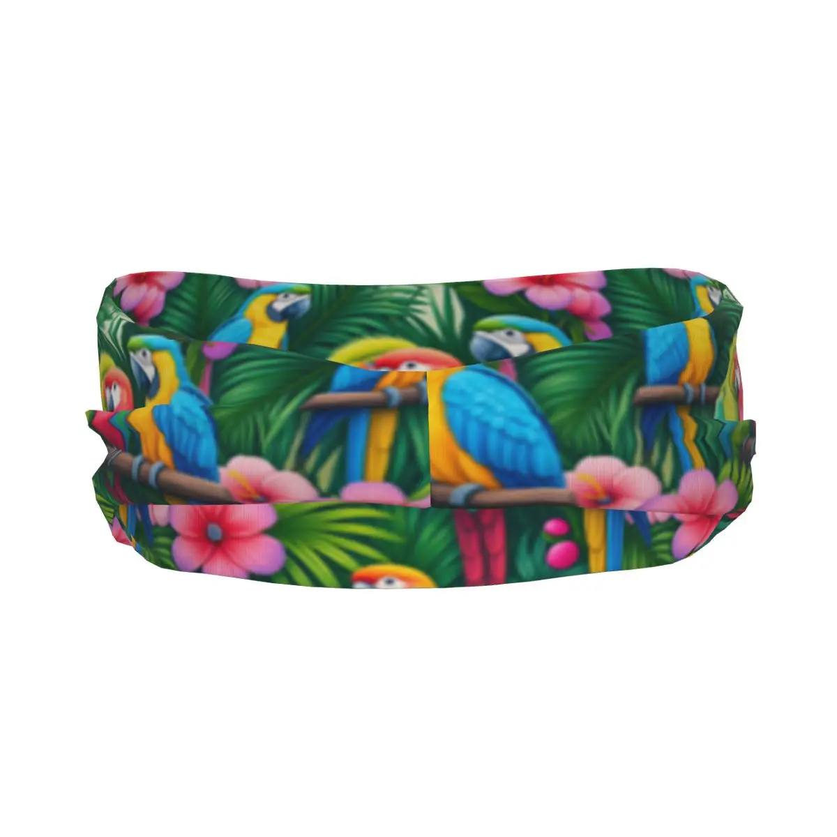 Sports Headband Portable Hair Band Tropical Leaves With Colorful Parrot Birds Hair Wrap Brace Running Exercising Sweatband
